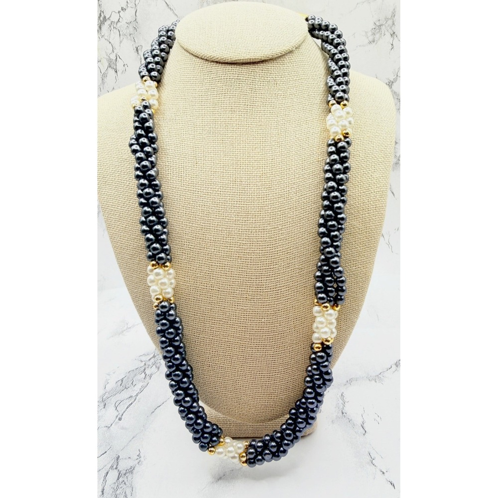 Park‎ Lane Glass Bead Torsade Necklace 19" 4 Strand Blue White Gold Twisted